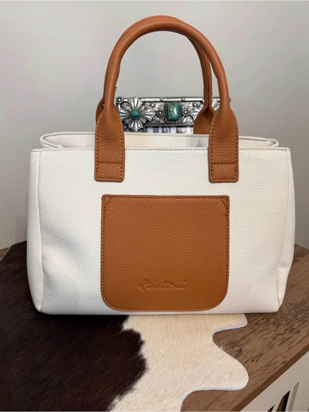 Montana West Cream & Tan Cactus Embroidered Satchel Tote